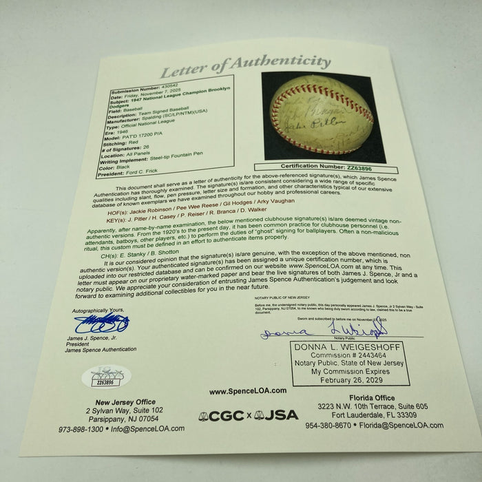 Jackie Robinson Rookie 1947 Brooklyn Dodgers Team Signed Baseball JSA COA