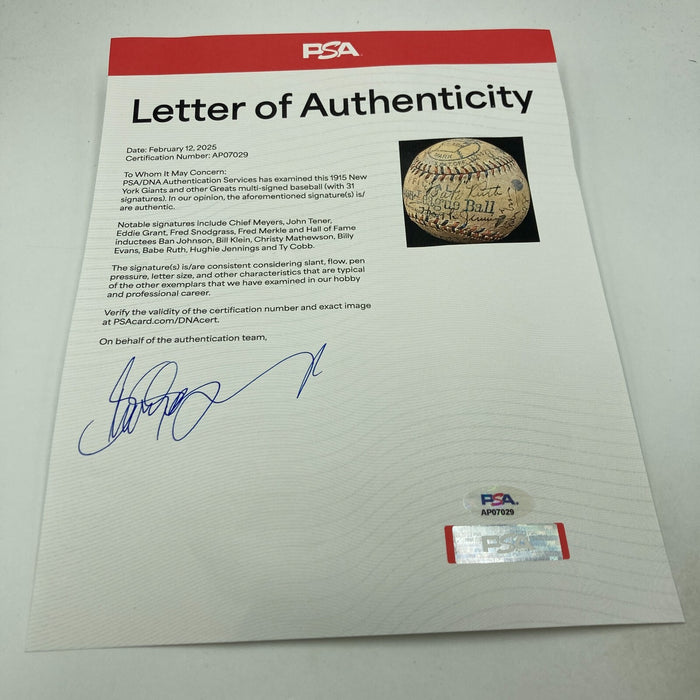 Christy Mathewson Babe Ruth Ty Cobb Ban Johnson Signed 1915 AL Baseball PSA DNA