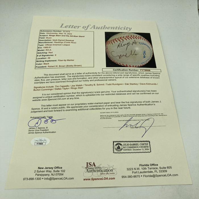Ringo Starr & His All Starr Band Multi Signed Baseball Beatles JSA COA