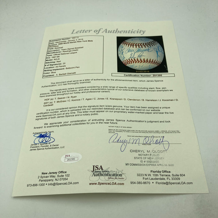 1969 New York Mets WS Champs Team Signed Baseball Tom Seaver Nolan Ryan JSA COA