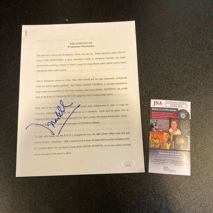 Marc Anthony Signed Autographed The Substitute Original Movie Script JSA COA