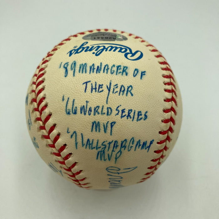 Frank Robinson Signed Heavily Inscribed Career STAT Baseball Reggie Jackson COA