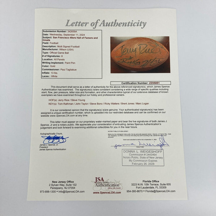 Jerry Rice & Steve Young 1994 San Francisco 49ers Multi Signed Football JSA COA