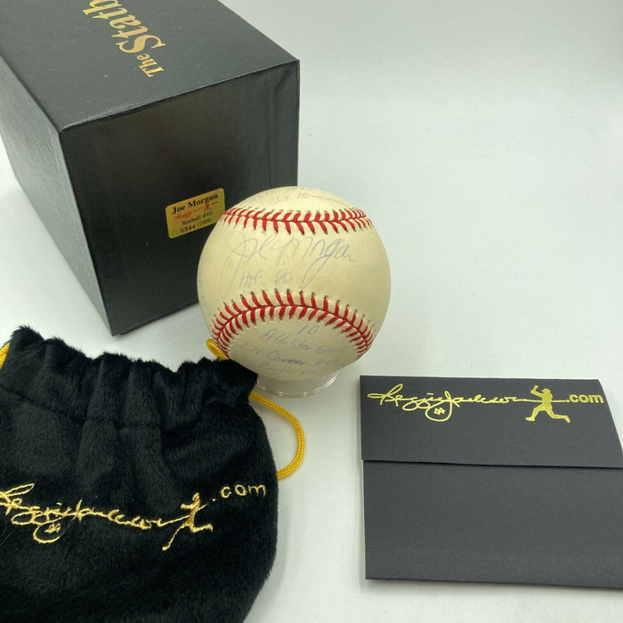 Joe Morgan Signed Heavily Inscribed Career STAT Baseball Reggie Jackson COA