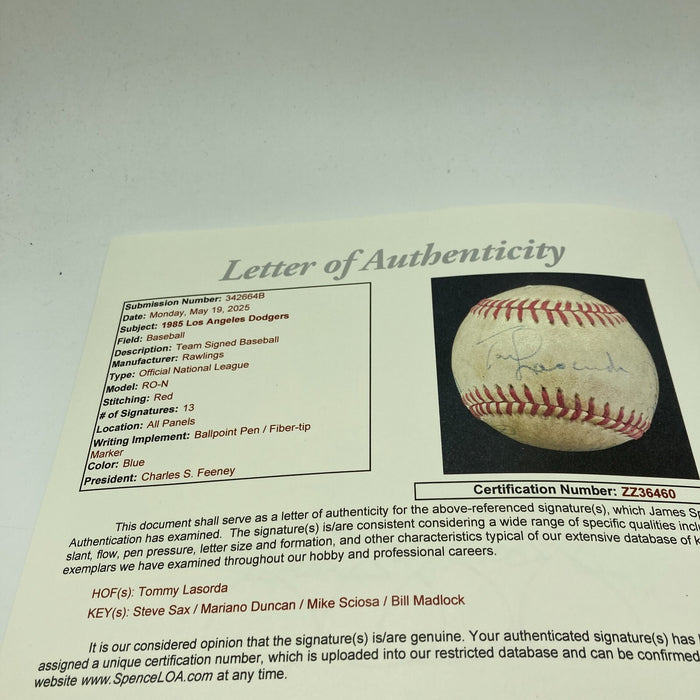 1985 Los Angeles Dodgers NL West Champs Team Signed Game NL Baseball JSA COA