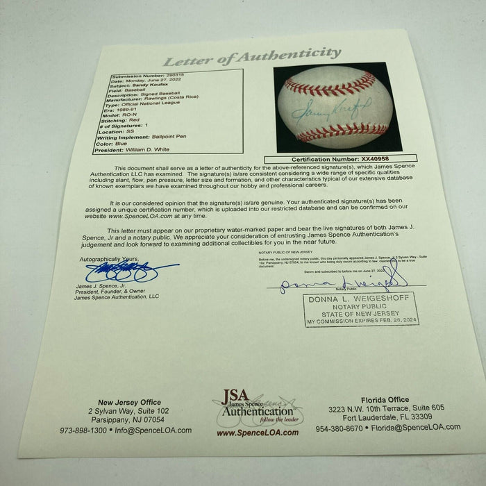 Sandy Koufax Signed Official National League Baseball With JSA COA