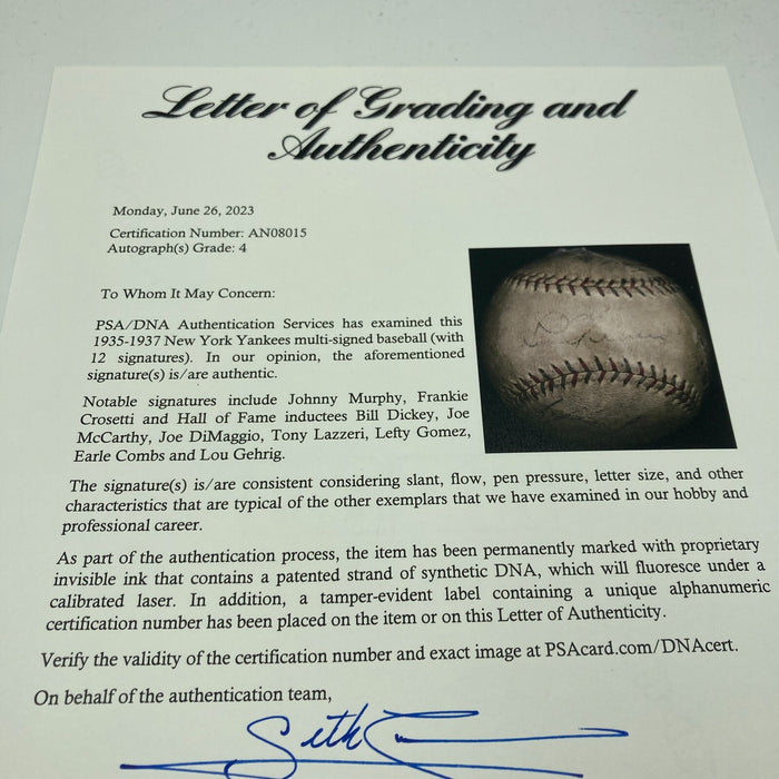 Lou Gehrig 1937 New York Yankees World Series Champs Team Signed Baseball PSA