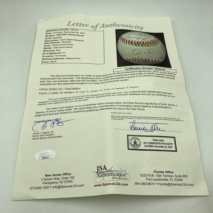 1995 Atlanta Braves World Series Champs Team Signed W.S. Baseball JSA COA