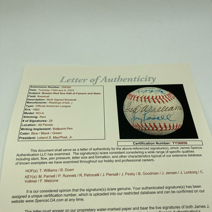 Ted Williams Boston Red Sox Legends Multi Signed Baseball 28 Signatures JSA COA