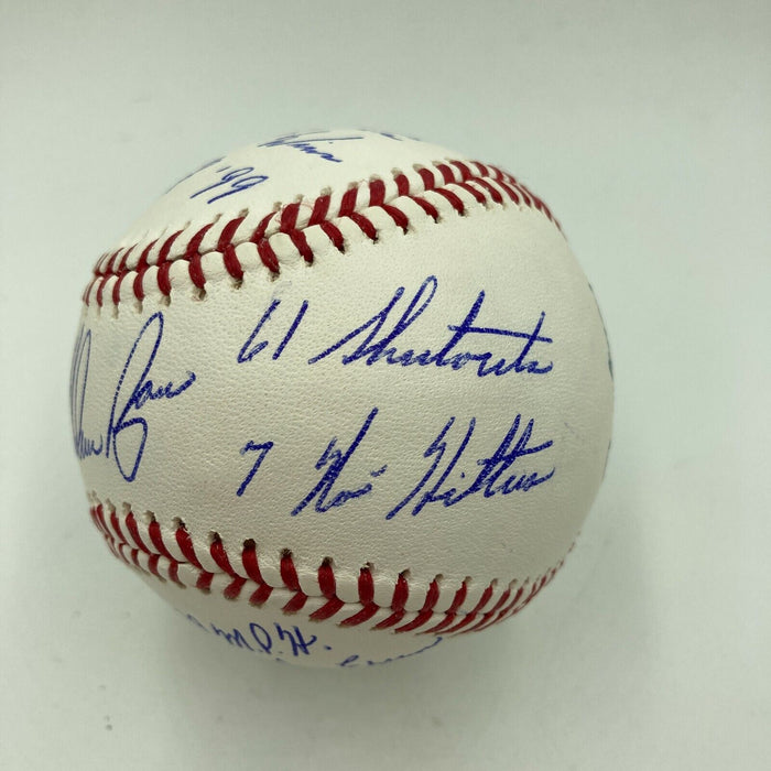 Beautiful Nolan Ryan Signed Heavily Inscribed Career STAT Baseball MLB Authentic