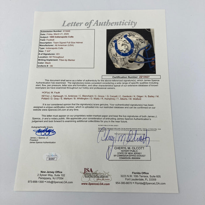 1995 Indianapolis Colts Team Signed Authentic Game Issued Helmet JSA COA