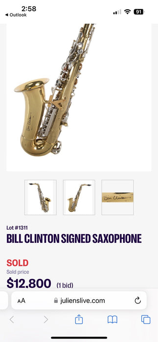 President Bill Clinton Signed Autographed Saxophone With JSA COA