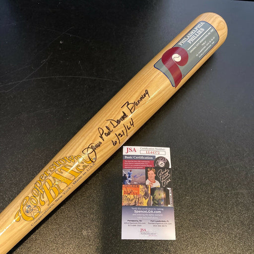 Jim James Paul David Bunning Full Name 6-21-1964 Signed Phillies Bat JSA COA