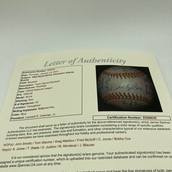 1995 Atlanta Braves World Series Champs Team Signed National League Baseball JSA