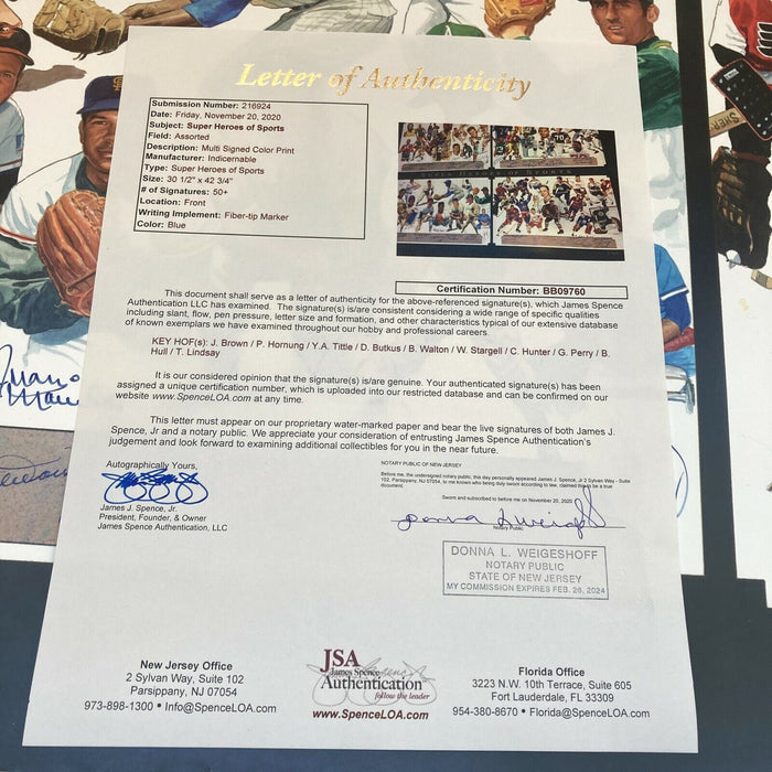 NBA, MLB, NFL & NHL Legends Sports Heroes Signed Litho Photo 60+ Sigs JSA COA