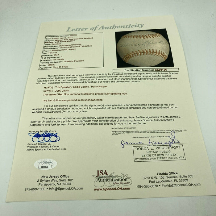 Tris Speaker Harry Hooper Red Sox Million Dollar Outfield Signed Baseball JSA