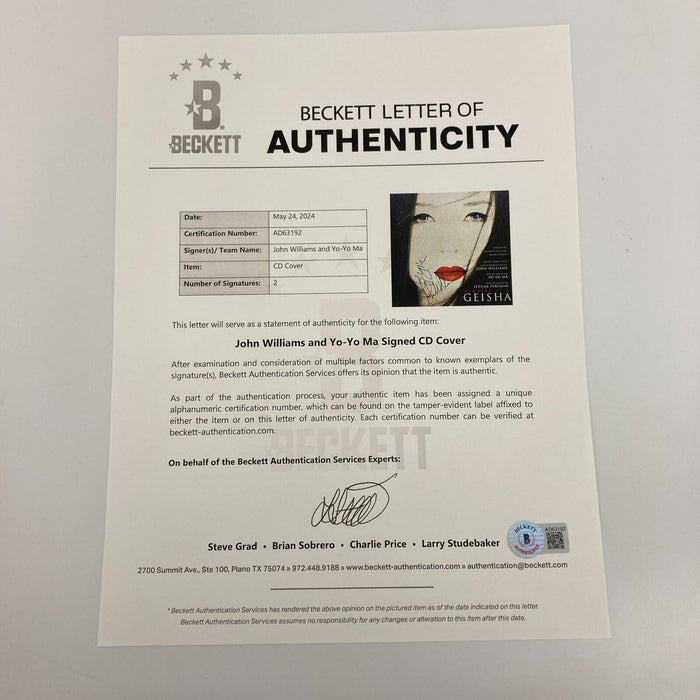 John Williams Composer & Yo-Yo Ma Signed Memoirs of a Geisha CD Beckett COA