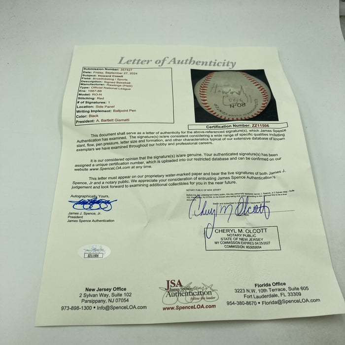 Howard Cosell Single Signed Official National League Baseball JSA COA RARE