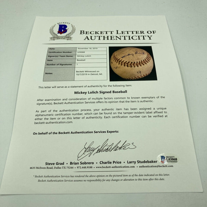 Mickey Lolich Signed Career Win No. 111 Final Out Game Used Baseball Beckett COA