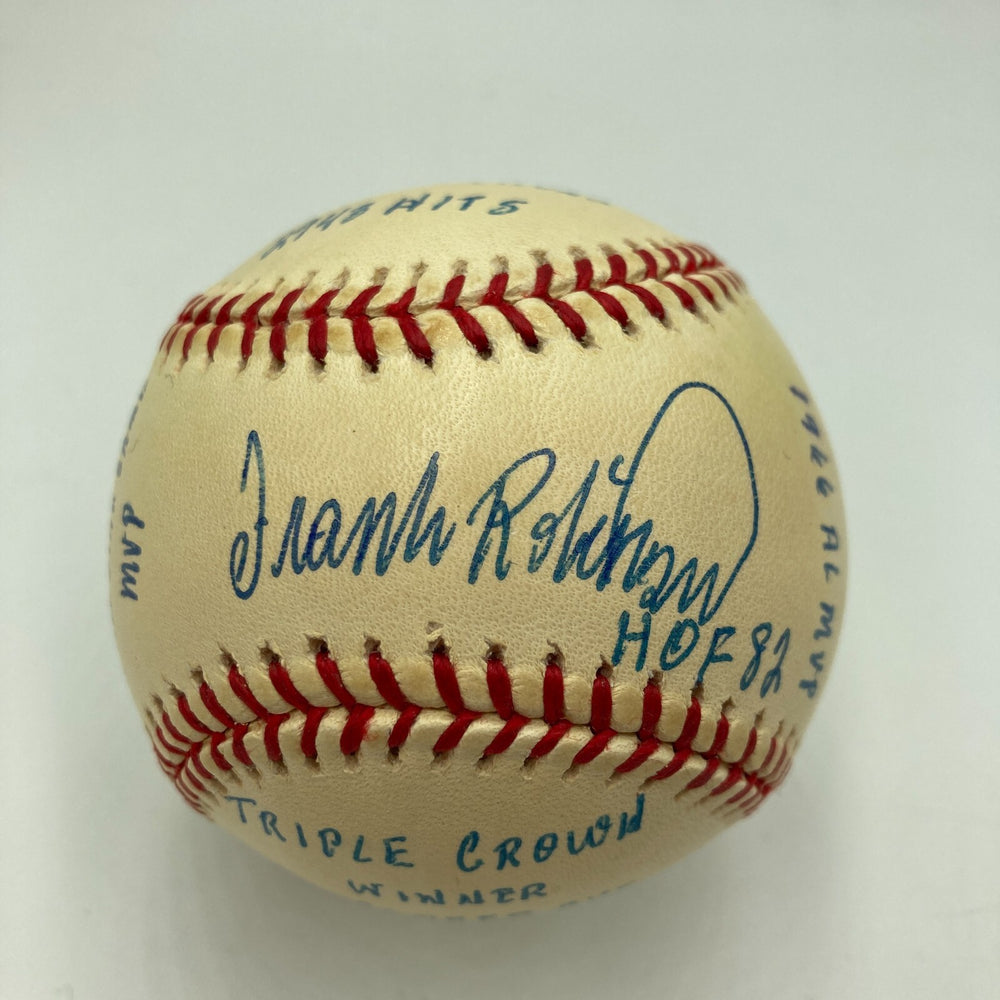 Frank Robinson Signed Heavily Inscribed Career STAT Baseball Reggie Jackson COA