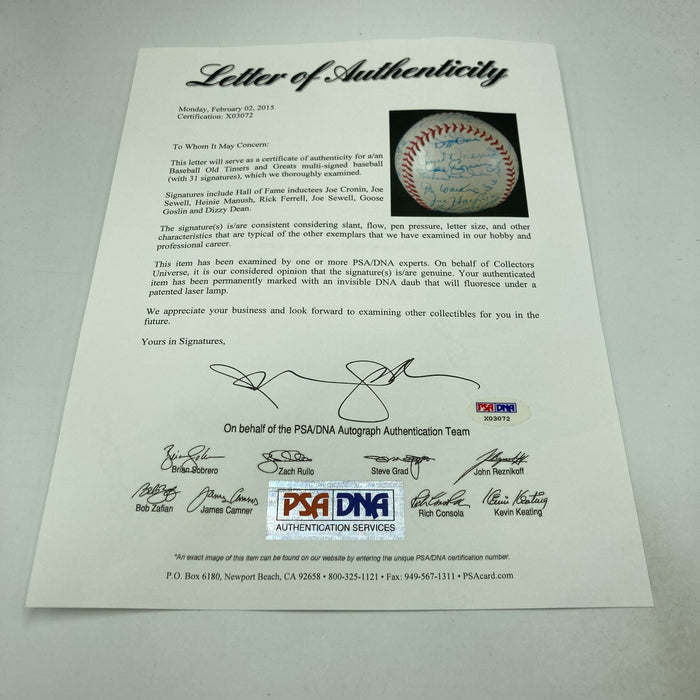 Washington Senators Legends Signed Baseball Moe Berg Goose Goslin 31 Sigs PSA