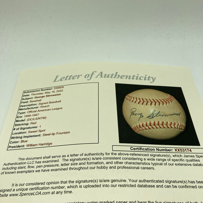 George Snuffy Stirnweiss Single Signed Baseball JSA COA The Only One Known