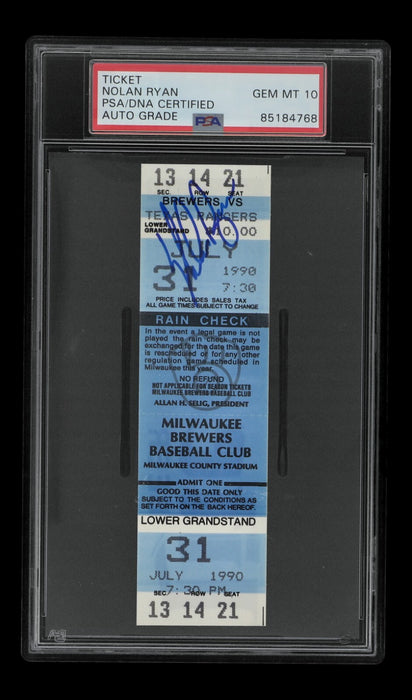 Nolan Ryan Signed 300th Win Full Ticket PSA 10 GEM MINT July 31, 1990