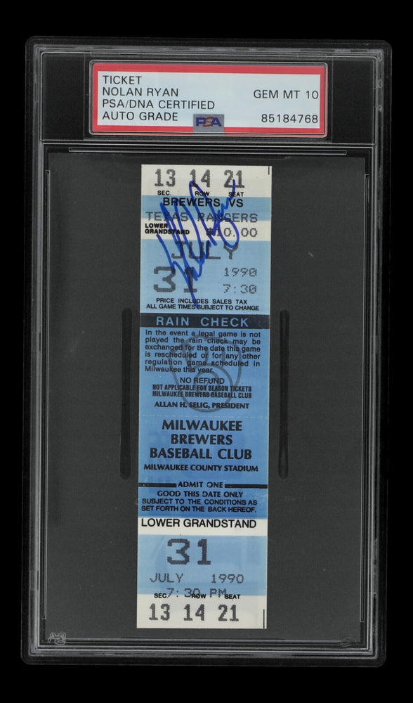Nolan Ryan Signed 300th Win Full Ticket PSA 10 GEM MINT July 31, 1990