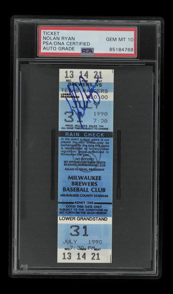 Nolan Ryan Signed 300th Win Full Ticket PSA 10 GEM MINT July 31, 1990