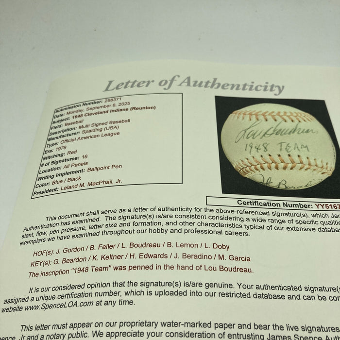 1948 Cleveland Indians World Series Champs Team Signed Baseball JSA COA