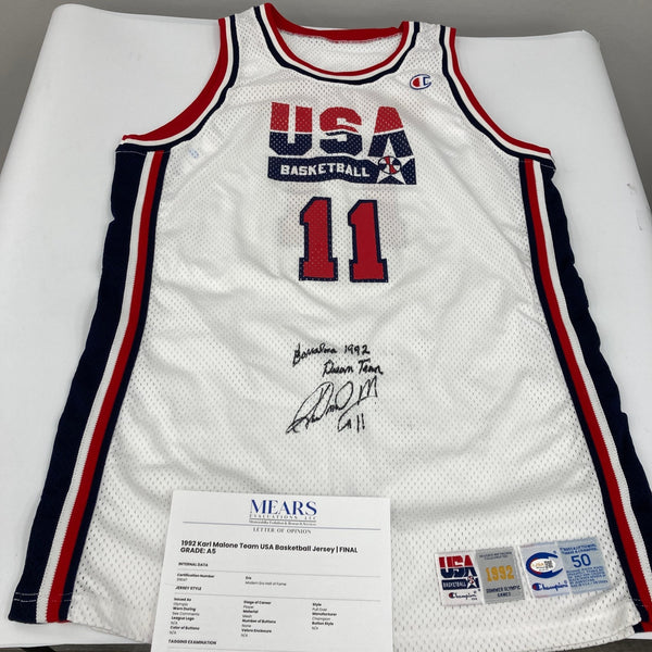 1992 Karl Malone Signed Game Issued Team USA Olympics Jersey MEARS COA & JSA