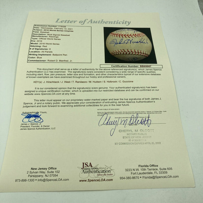 2016 World Series Game Used Baseball Signed By Umpire Crew JSA COA Chicago Cubs