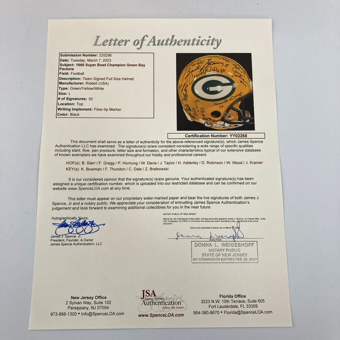 1966 Green Bay Packers Super Bowl 1 Champs Team Signed Authentic Helmet JSA COA