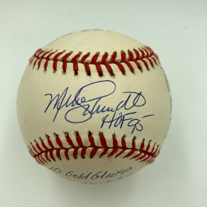 Mike Schmidt Signed Heavily Inscribed Career STAT Baseball Reggie Jackson COA