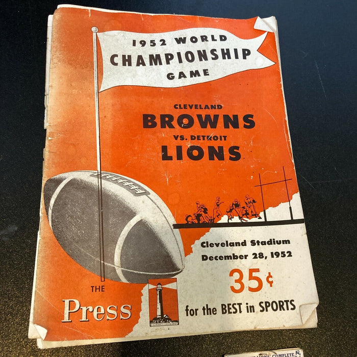 1952 Detroit Lions NFL Champs Team Signed Football W/ Tickets & Program JSA COA