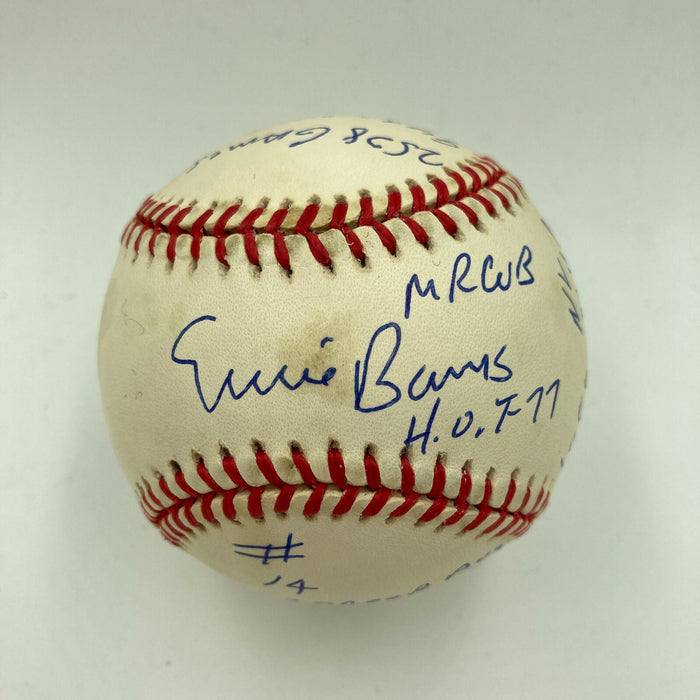 Ernie Banks Signed Heavily Inscribed Career STAT Baseball Reggie Jackson COA
