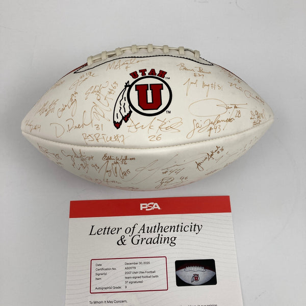 2007 Utah Utes Football Team-Signed Football 37 Sigs PSA DNA COA MINT 9