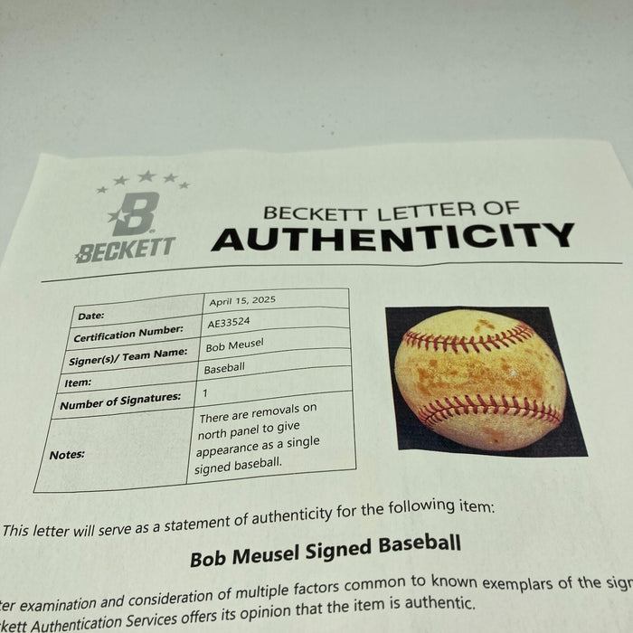 Bob Meusel Signed Baseball 1927 New York Yankees Beckett COA
