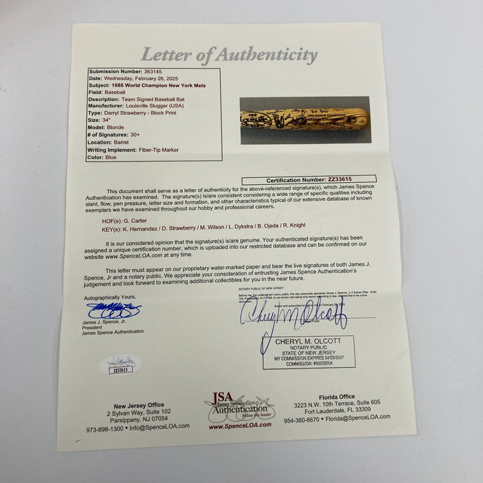 1986 New York Mets W.S. Champs Team Signed Baseball Bat JSA COA