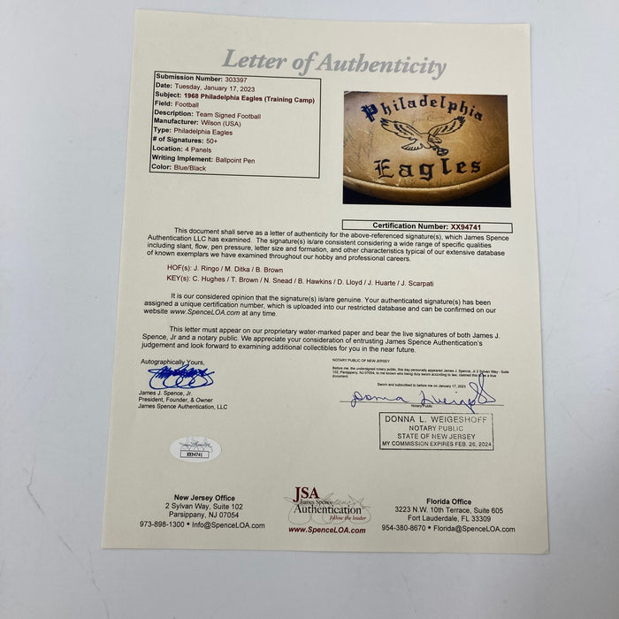 1968 Philadelphia Eagles Signed Vintage Wilson Football 50+ Sigs JSA COA