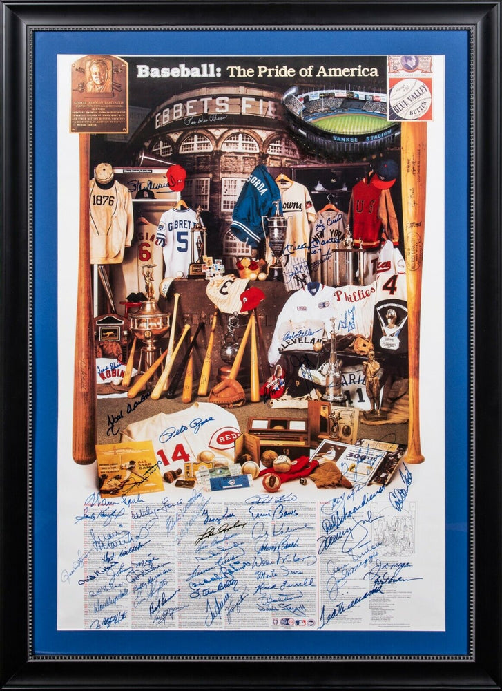 Mickey Mantle Joe Dimaggio Ted Williams HOF Signed 24x37 Poster 60 Sigs JSA COA