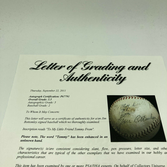 Jim Bottomley Single Signed 1930's National League Baseball PSA DNA COA