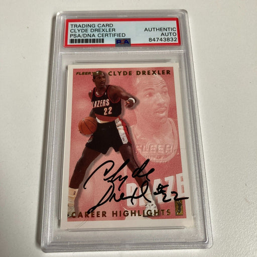 1993-94 Fleer Clyde Drexler Signed Promo Card With Fleer Stamp PSA DNA RARE
