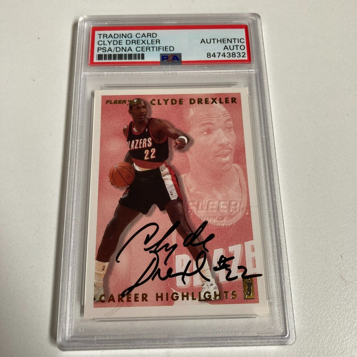 1993-94 Fleer Clyde Drexler Signed Promo Card With Fleer Stamp PSA DNA RARE