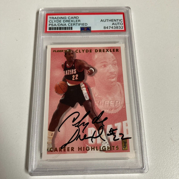 1993-94 Fleer Clyde Drexler Signed Promo Card With Fleer Stamp PSA DNA RARE