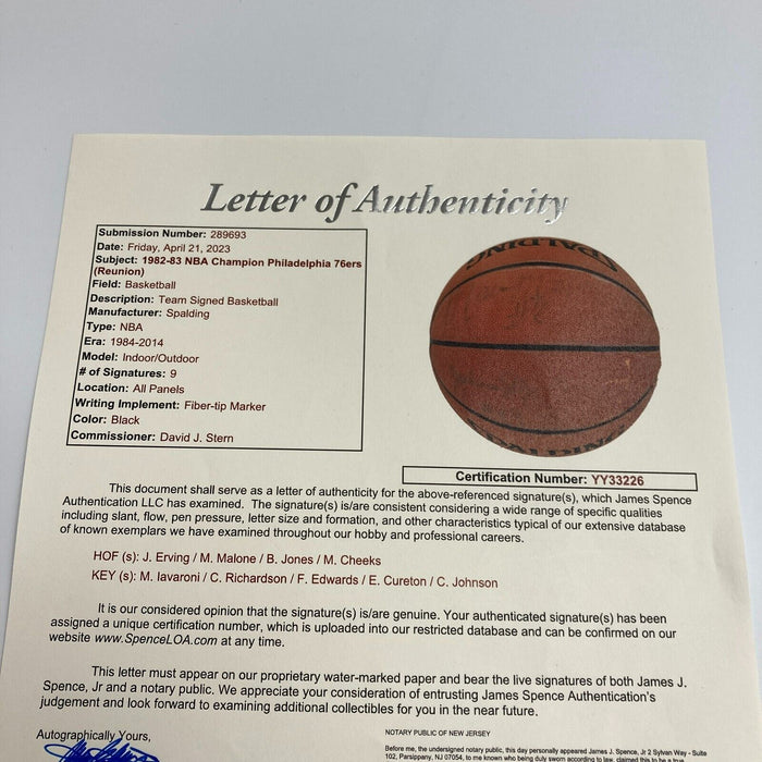 1983 Philadelphia 76ers NBA Champs Team Signed Spalding Basketball JSA COA