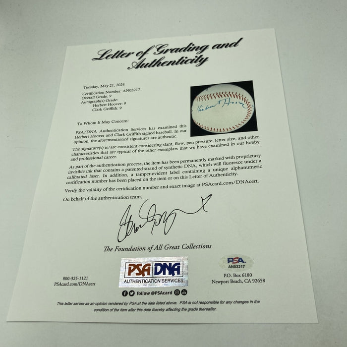 The Finest President Herbert Hoover Signed Baseball PSA DNA Graded MINT 9
