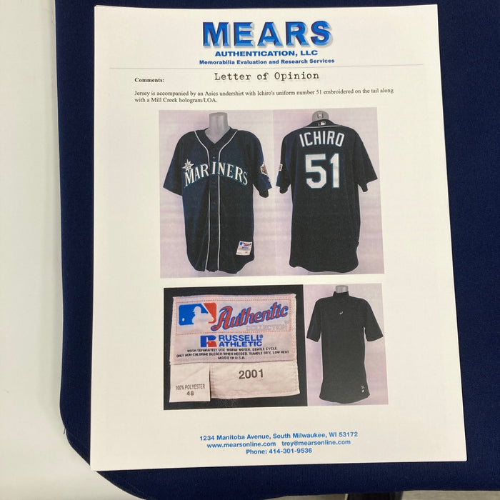 Ichiro Suzuki Signed Rookie Season Game Used 2001 Seattle Mariners Jersey MEARS