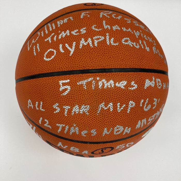 Bill Russell Full Name Signed Heavily Inscribed STAT Basketball JSA COA