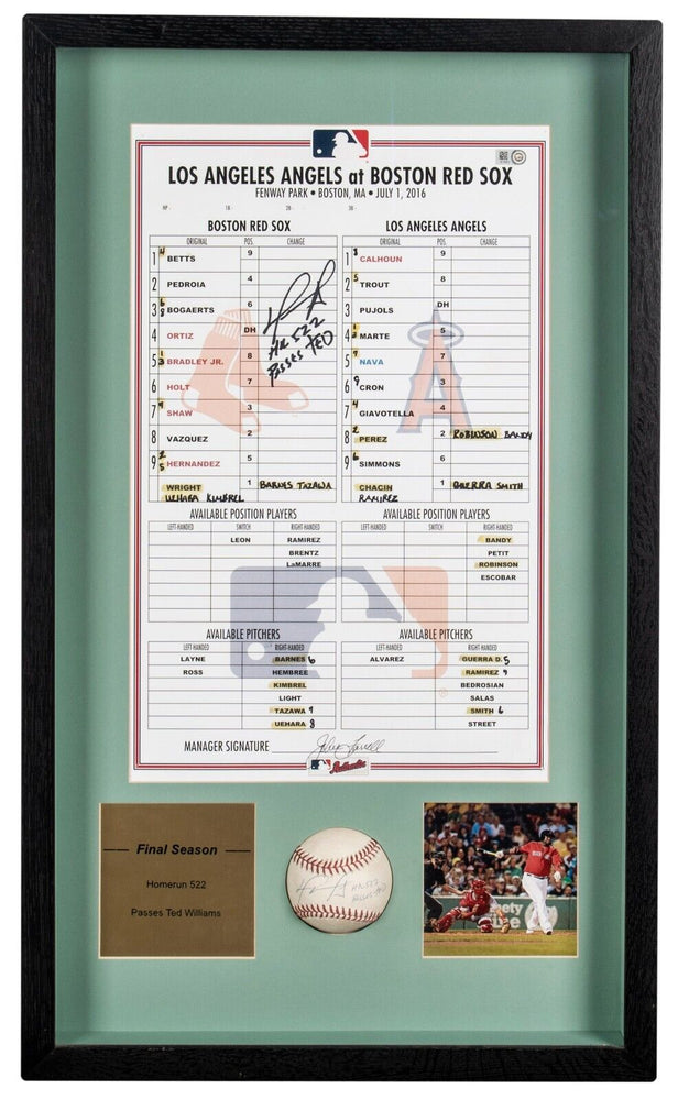 David Ortiz 522nd Home Run Signed Game Used Baseball Passes Ted Williams